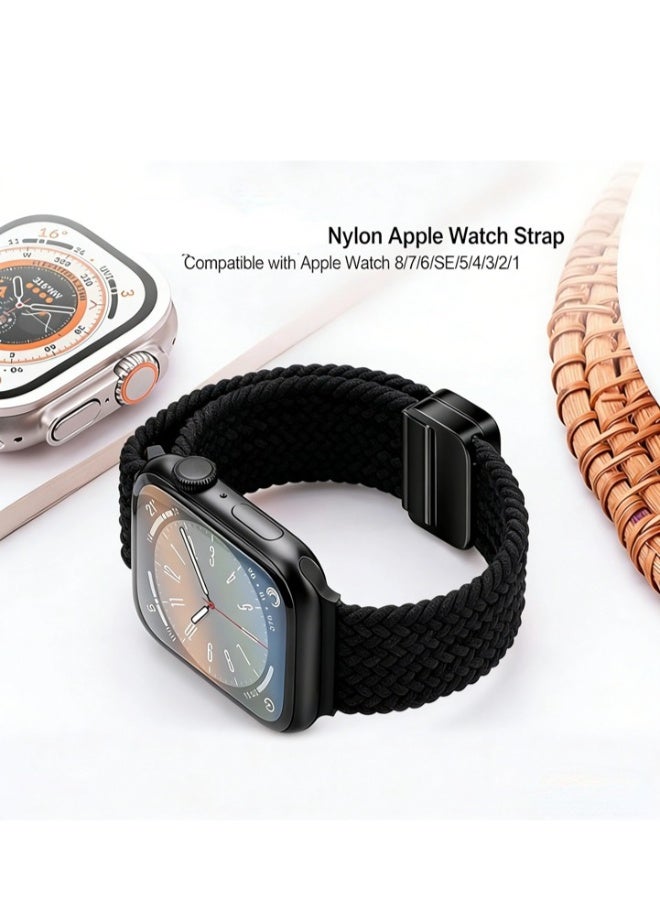 BEILINGDUN Compatible with Apple Watch Strap 46mm 45mm 44mm 42mm 41mm 40mm, Braided Nylon Sport Band Adjustable Elastics Magnetic Buckle Straps for Iwatch Series 9/8/7/6/SE/5/4 Black - Image 4